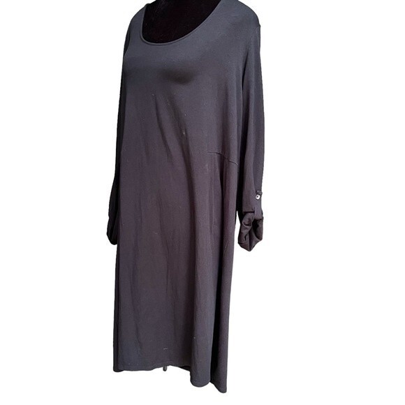 J. JILL DRESS SIZE XL BLACK COTTON STRETCH LONG SLEEVE ROLL CUFF - Picture 2 of 7